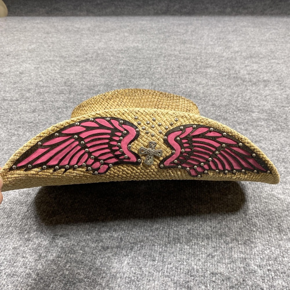 Bullhide Hat Cowboy Womens Large Beige Straw Platinum Collection Angel Wings - Picture 6 of 12